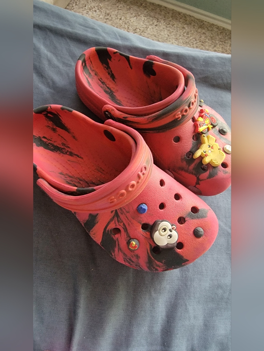 Crocs Kids Red and Black with Fun Charms Size 11 Toddler